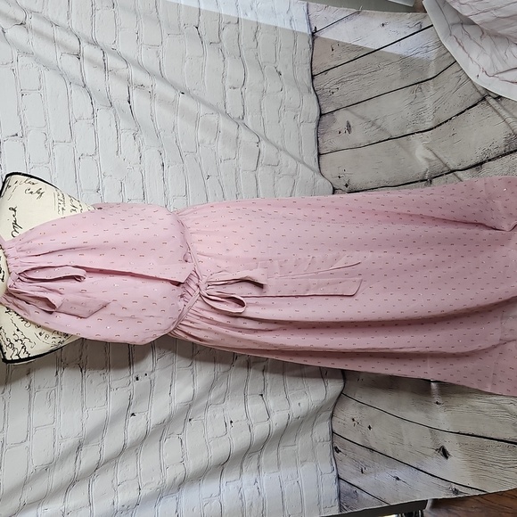 Modcloth Pink Illuminated Elegance Chiffon Halter Maxi Dress Size Large - Picture 4 of 7